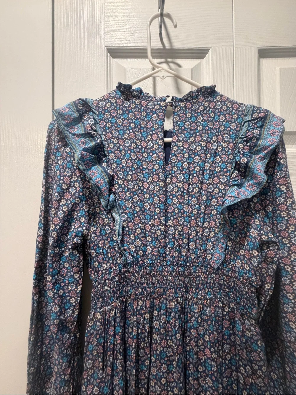 In Loom Navy Maxi Dress with Pink & Orange Floral Yoke - Picture 7 of 8